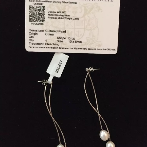 Long Sterling Silver and Pearl Dangle Earrings - Picture 3 of 4